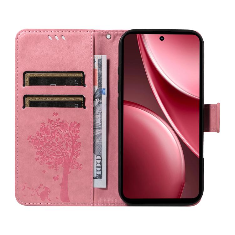 For vivo Y31 5G 2025 / Y21D Tree & Cat Embossed Pattern Flip Leather Phone Case