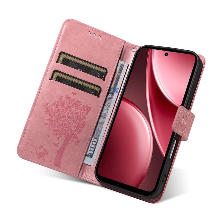 For vivo Y31 5G 2025 / Y21D Tree & Cat Embossed Pattern Flip Leather Phone Case