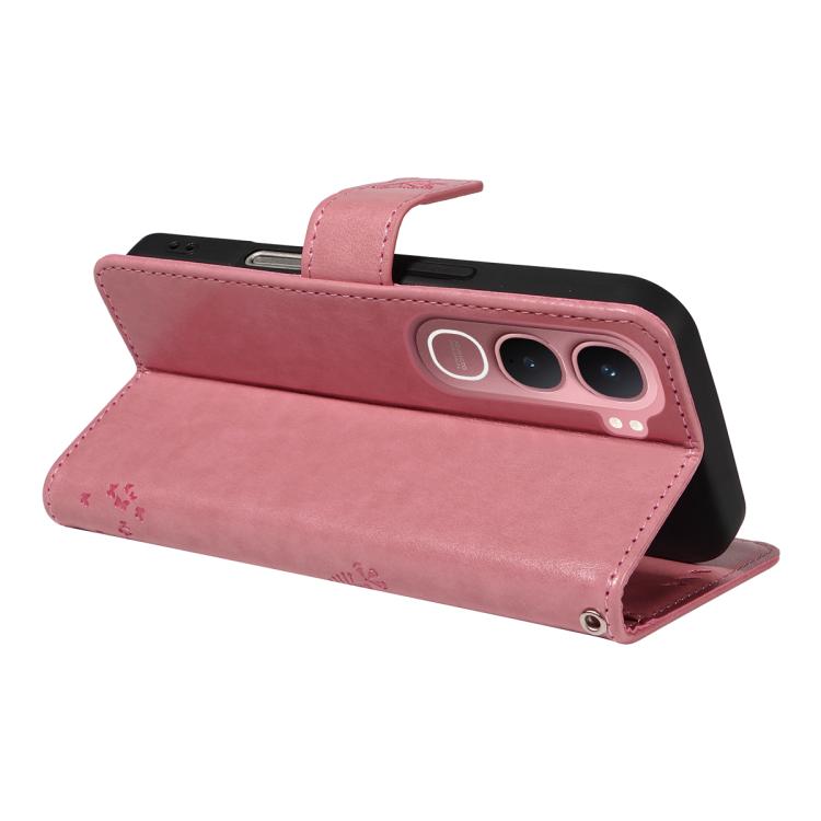 For vivo Y31 5G 2025 / Y21D Tree & Cat Embossed Pattern Flip Leather Phone Case