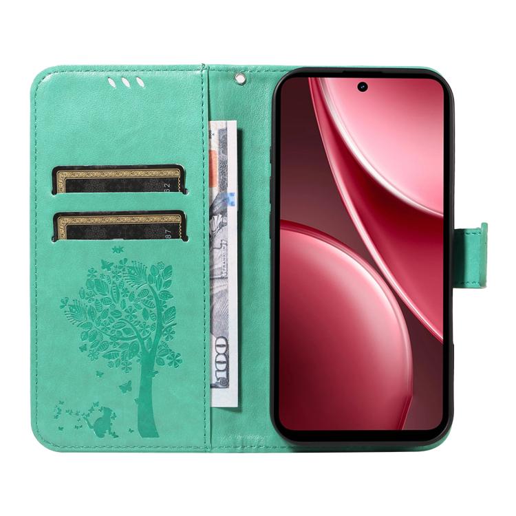 For vivo Y31 5G 2025 / Y21D Tree & Cat Embossed Pattern Flip Leather Phone Case
