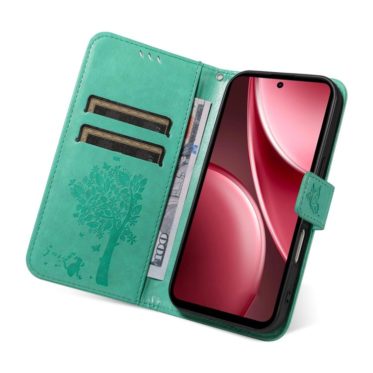 For vivo Y31 5G 2025 / Y21D Tree & Cat Embossed Pattern Flip Leather Phone Case