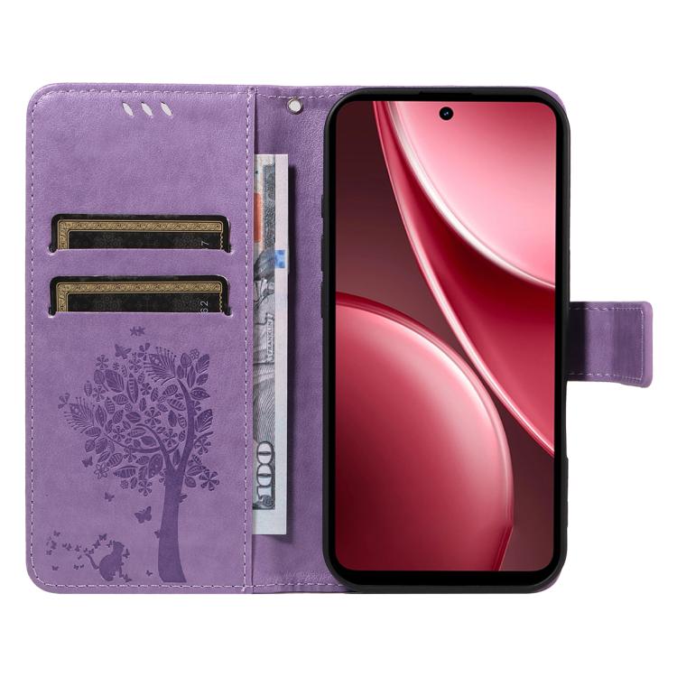 For vivo Y31 5G 2025 / Y21D Tree & Cat Embossed Pattern Flip Leather Phone Case