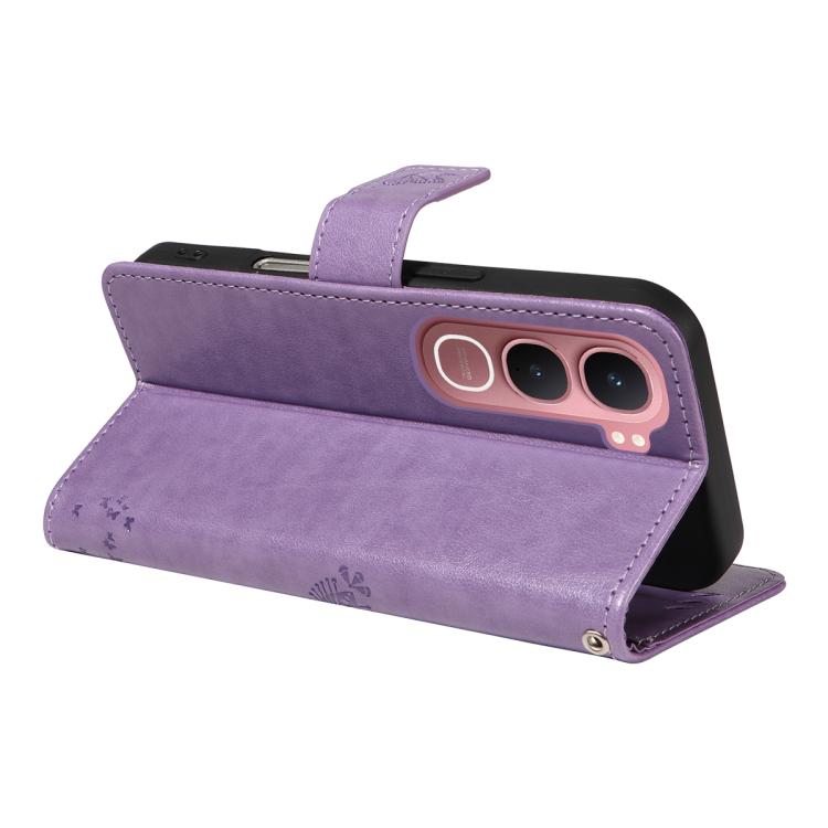 For vivo Y31 5G 2025 / Y21D Tree & Cat Embossed Pattern Flip Leather Phone Case