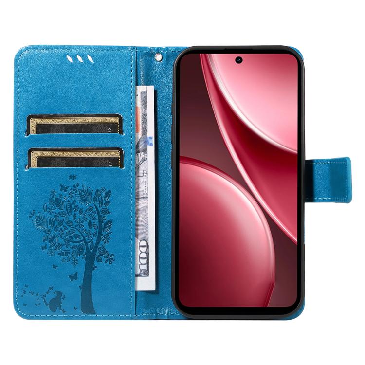 For vivo Y31 5G 2025 / Y21D Tree & Cat Embossed Pattern Flip Leather Phone Case