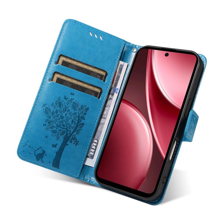 For vivo Y31 5G 2025 / Y21D Tree & Cat Embossed Pattern Flip Leather Phone Case