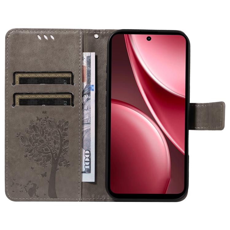 For vivo Y31 5G 2025 / Y21D Tree & Cat Embossed Pattern Flip Leather Phone Case