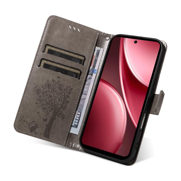 For vivo Y31 5G 2025 / Y21D Tree & Cat Embossed Pattern Flip Leather Phone Case