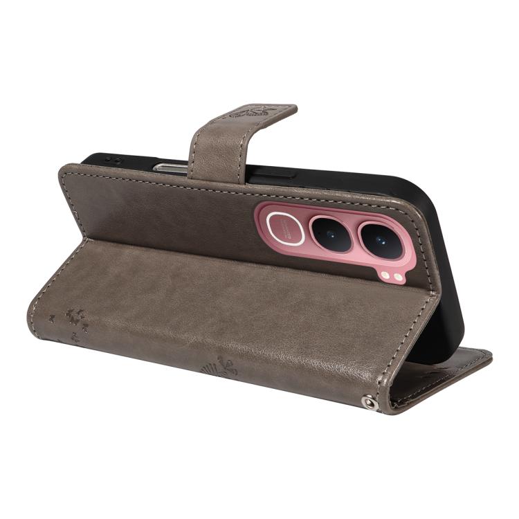 For vivo Y31 5G 2025 / Y21D Tree & Cat Embossed Pattern Flip Leather Phone Case
