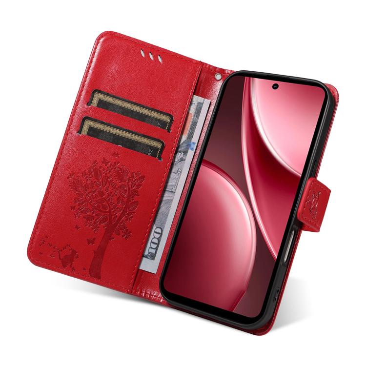 For vivo Y31 5G 2025 / Y21D Tree & Cat Embossed Pattern Flip Leather Phone Case