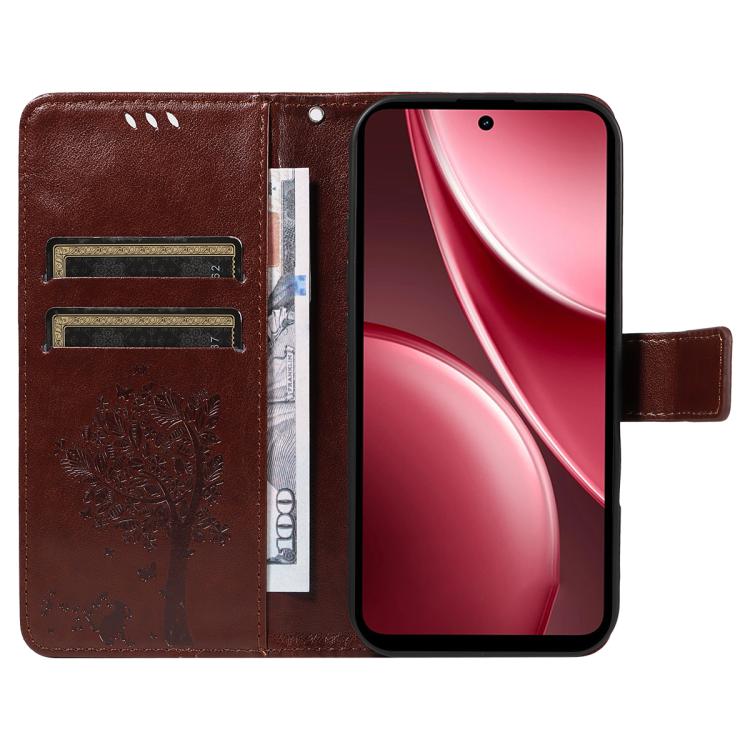 For vivo Y31 5G 2025 / Y21D Tree & Cat Embossed Pattern Flip Leather Phone Case