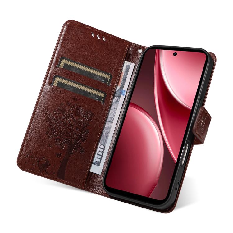 For vivo Y31 5G 2025 / Y21D Tree & Cat Embossed Pattern Flip Leather Phone Case
