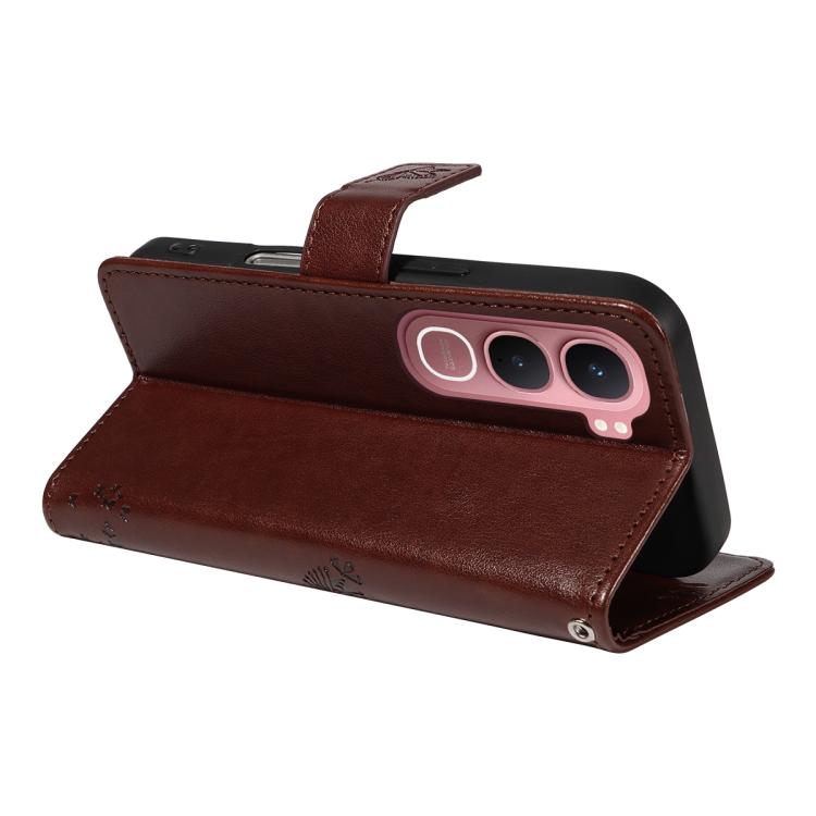 For vivo Y31 5G 2025 / Y21D Tree & Cat Embossed Pattern Flip Leather Phone Case