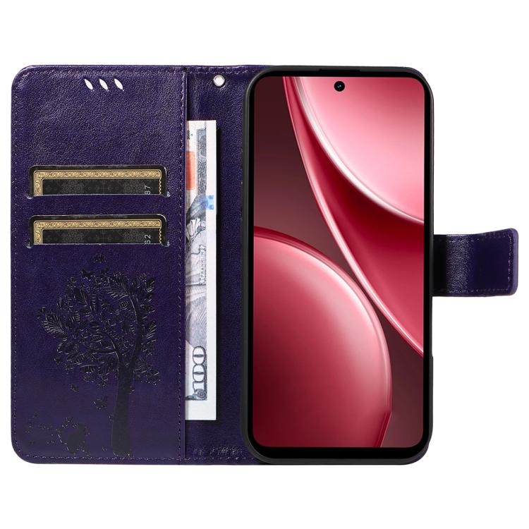 For vivo Y31 5G 2025 / Y21D Tree & Cat Embossed Pattern Flip Leather Phone Case