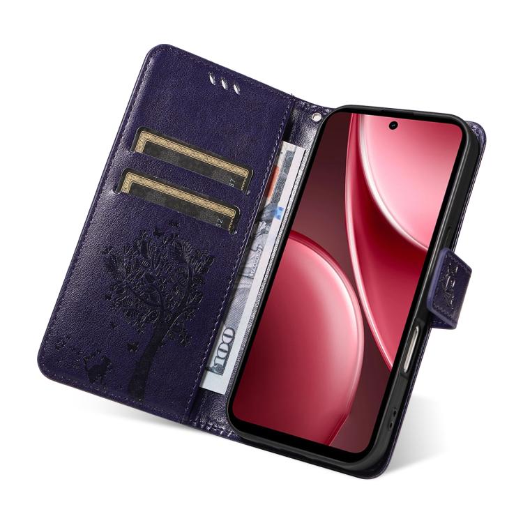 For vivo Y31 5G 2025 / Y21D Tree & Cat Embossed Pattern Flip Leather Phone Case
