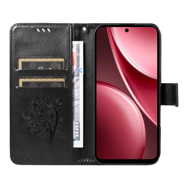 For vivo Y31 5G 2025 / Y21D Tree & Cat Embossed Pattern Flip Leather Phone Case