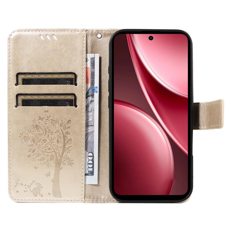 For vivo Y31 5G 2025 / Y21D Tree & Cat Embossed Pattern Flip Leather Phone Case