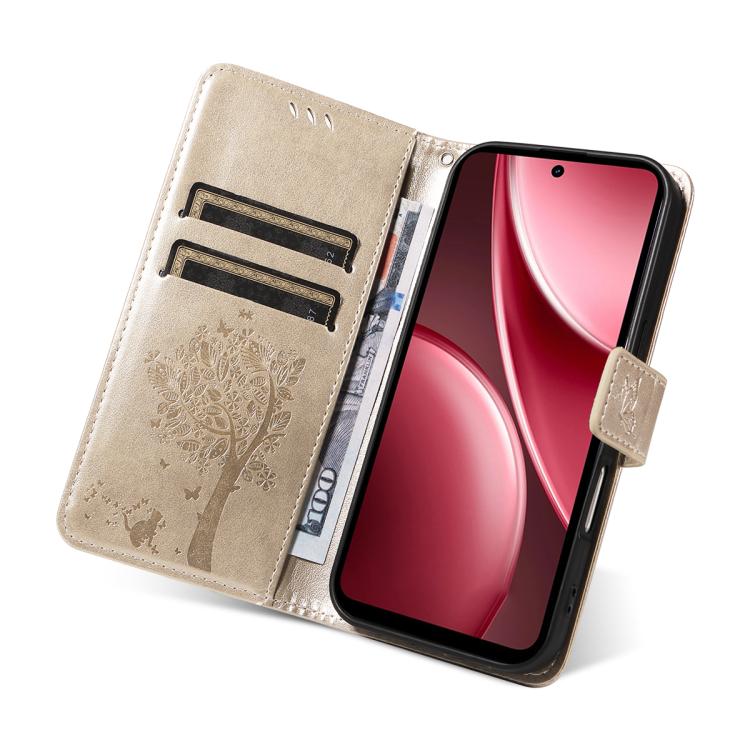 For vivo Y31 5G 2025 / Y21D Tree & Cat Embossed Pattern Flip Leather Phone Case