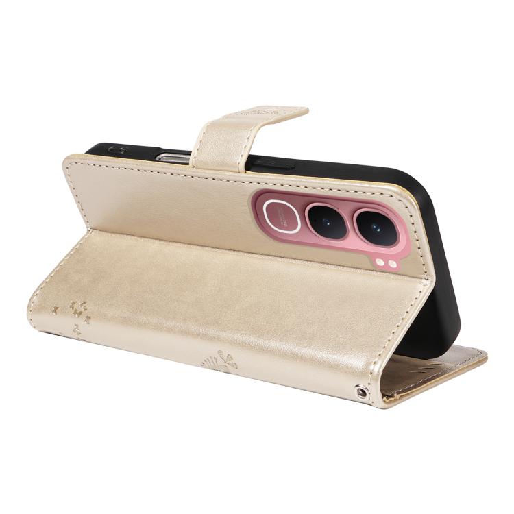 For vivo Y31 5G 2025 / Y21D Tree & Cat Embossed Pattern Flip Leather Phone Case