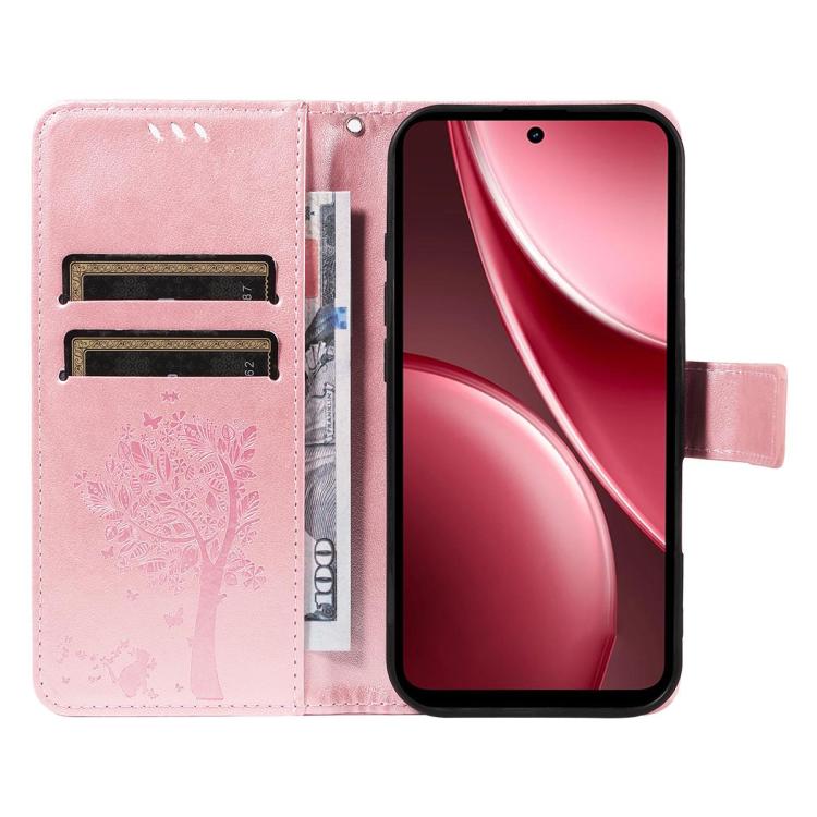 For vivo Y31 5G 2025 / Y21D Tree & Cat Embossed Pattern Flip Leather Phone Case