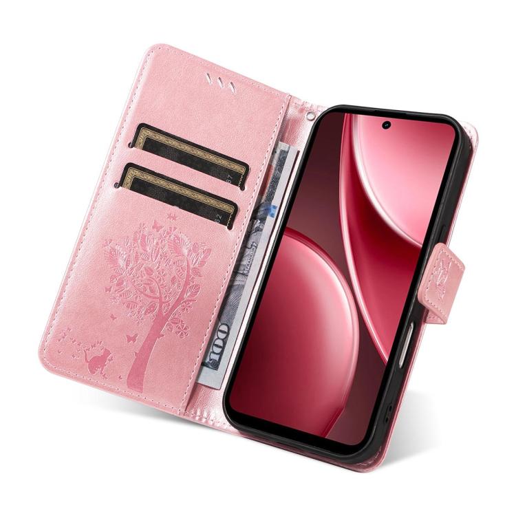 For vivo Y31 5G 2025 / Y21D Tree & Cat Embossed Pattern Flip Leather Phone Case