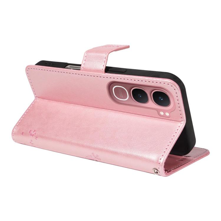 For vivo Y31 5G 2025 / Y21D Tree & Cat Embossed Pattern Flip Leather Phone Case