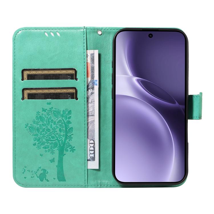 For vivo X300 Pro Tree & Cat Embossed Pattern Flip Leather Phone Case
