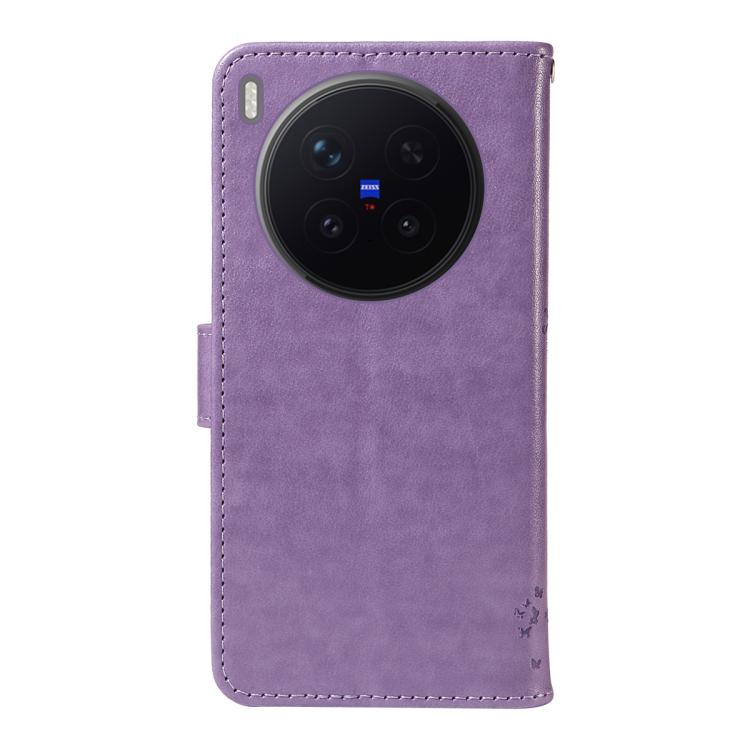 For vivo X300 Pro Tree & Cat Embossed Pattern Flip Leather Phone Case