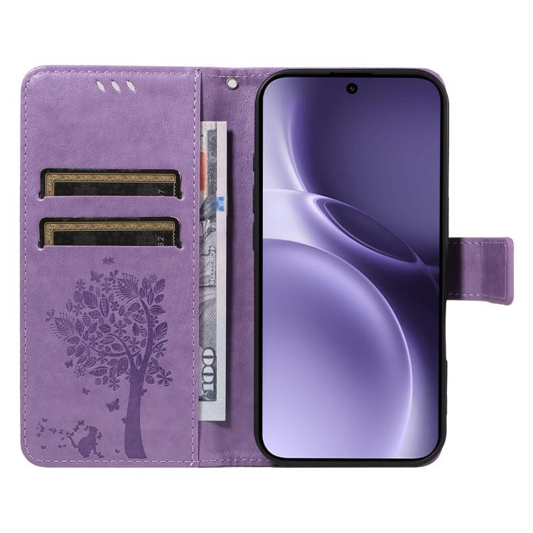 For vivo X300 Pro Tree & Cat Embossed Pattern Flip Leather Phone Case