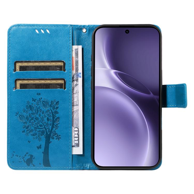 For vivo X300 Pro Tree & Cat Embossed Pattern Flip Leather Phone Case
