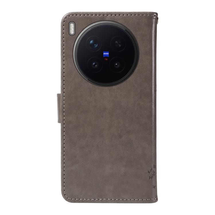 For vivo X300 Pro Tree & Cat Embossed Pattern Flip Leather Phone Case