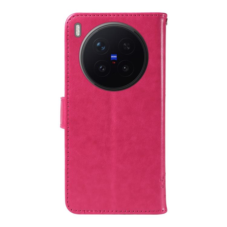 For vivo X300 Pro Tree & Cat Embossed Pattern Flip Leather Phone Case