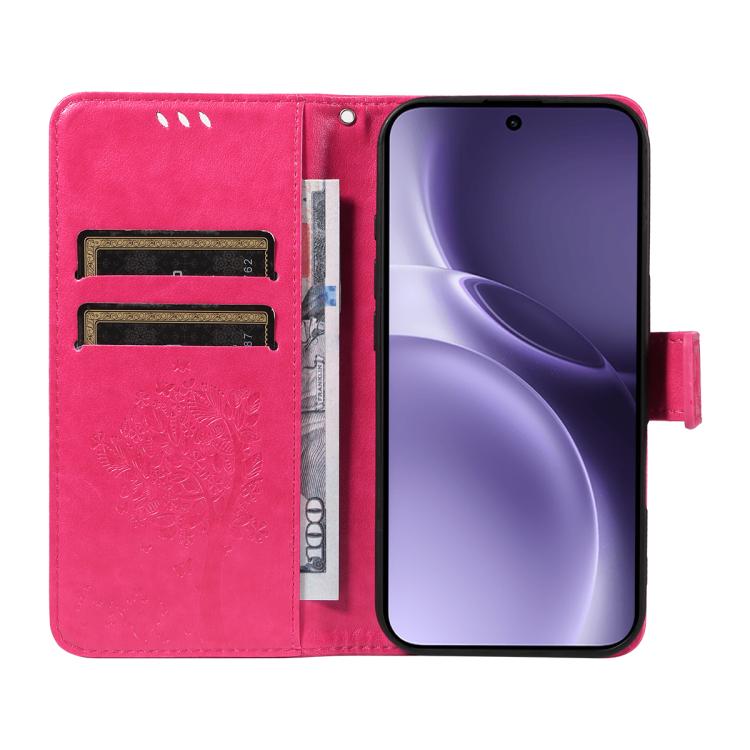 For vivo X300 Pro Tree & Cat Embossed Pattern Flip Leather Phone Case