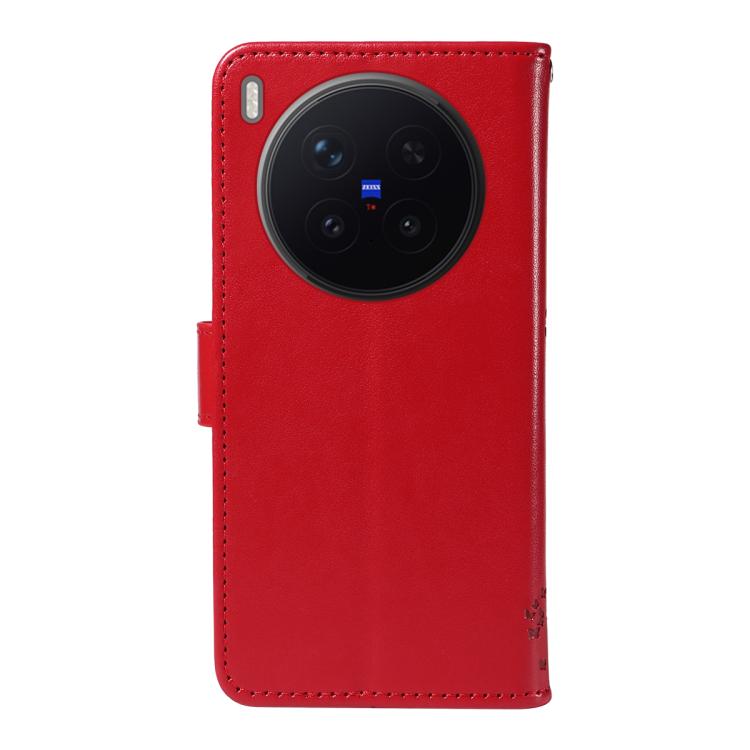 For vivo X300 Pro Tree & Cat Embossed Pattern Flip Leather Phone Case