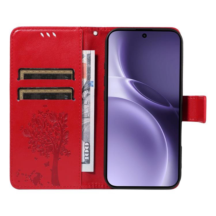 For vivo X300 Pro Tree & Cat Embossed Pattern Flip Leather Phone Case