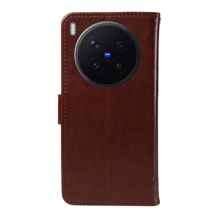 For vivo X300 Pro Tree & Cat Embossed Pattern Flip Leather Phone Case