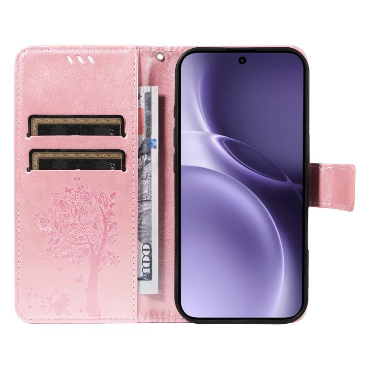 For vivo X300 Pro Tree & Cat Embossed Pattern Flip Leather Phone Case