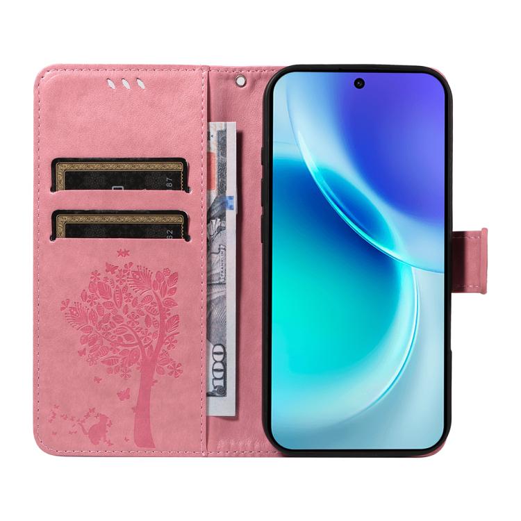 For vivo X300 Tree & Cat Embossed Pattern Flip Leather Phone Case