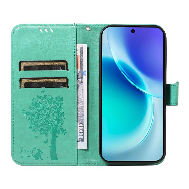 For vivo X300 Tree & Cat Embossed Pattern Flip Leather Phone Case
