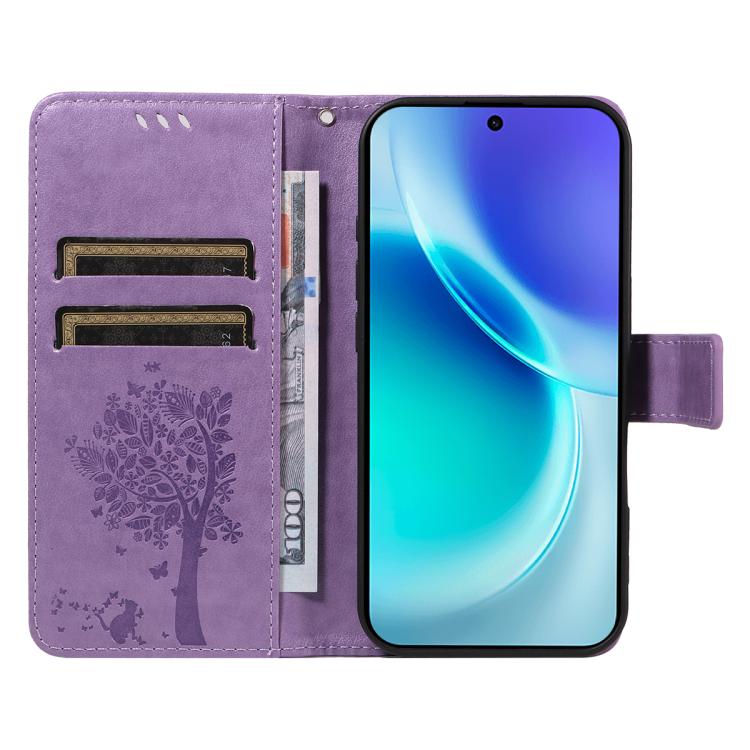 For vivo X300 Tree & Cat Embossed Pattern Flip Leather Phone Case
