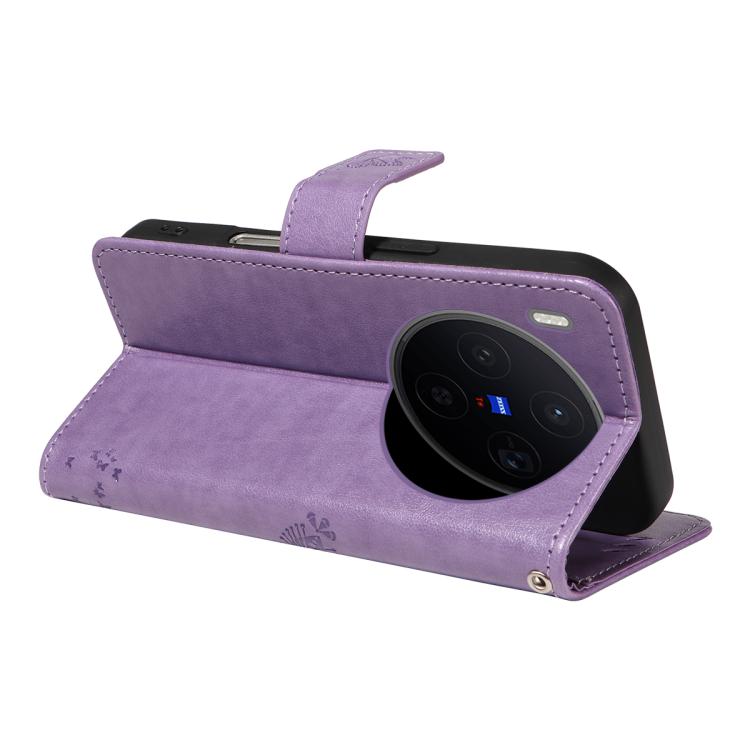 For vivo X300 Tree & Cat Embossed Pattern Flip Leather Phone Case