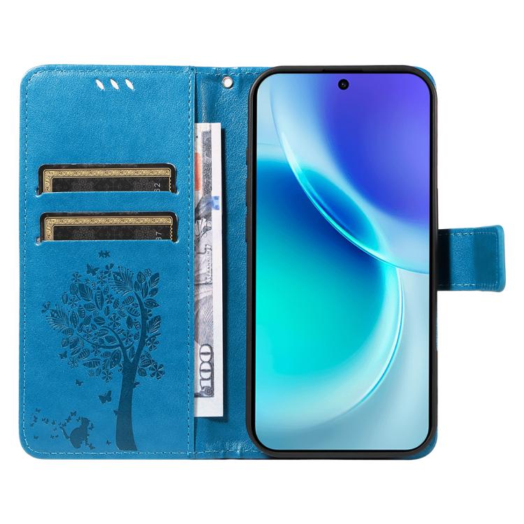 For vivo X300 Tree & Cat Embossed Pattern Flip Leather Phone Case