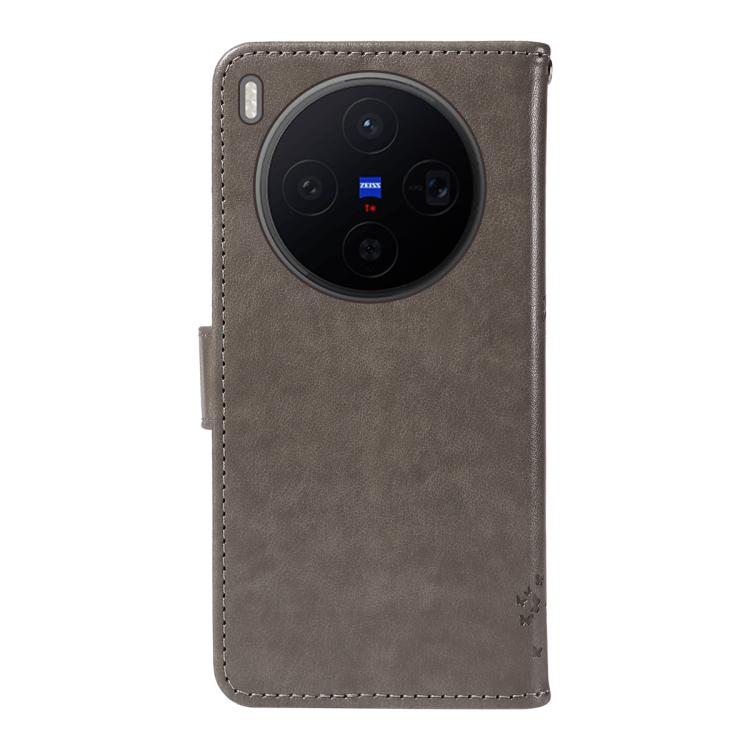 For vivo X300 Tree & Cat Embossed Pattern Flip Leather Phone Case