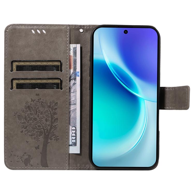For vivo X300 Tree & Cat Embossed Pattern Flip Leather Phone Case