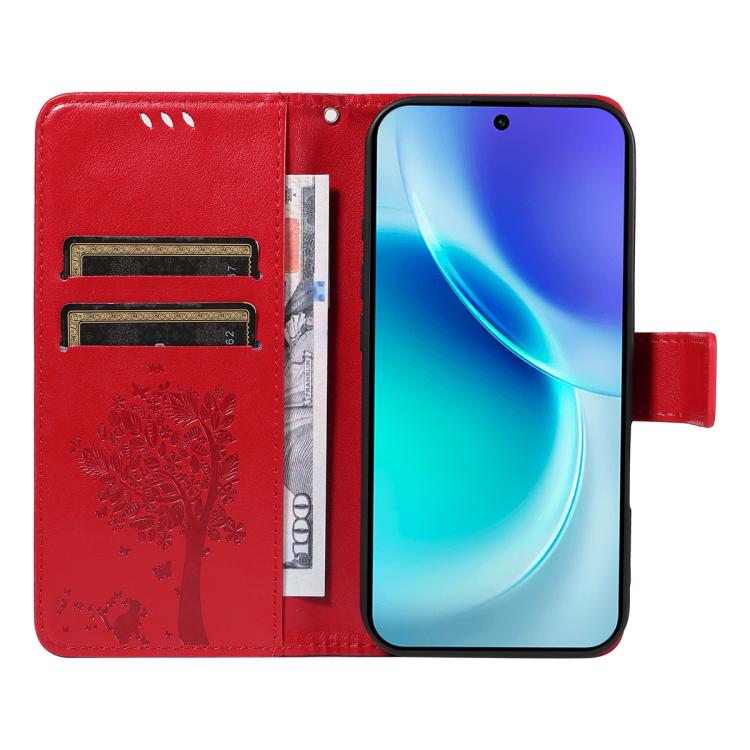 For vivo X300 Tree & Cat Embossed Pattern Flip Leather Phone Case