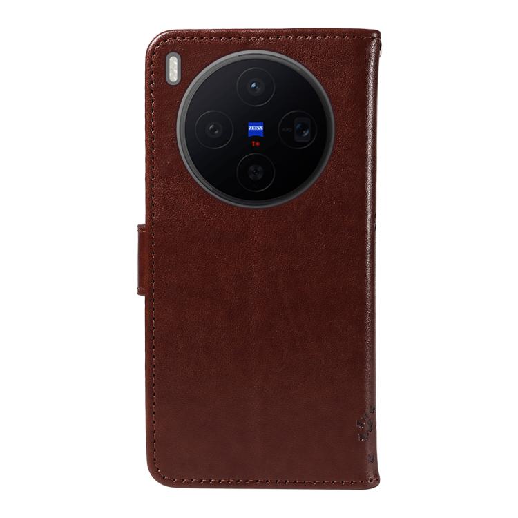 For vivo X300 Tree & Cat Embossed Pattern Flip Leather Phone Case