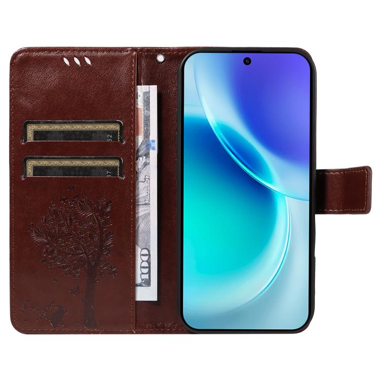 For vivo X300 Tree & Cat Embossed Pattern Flip Leather Phone Case