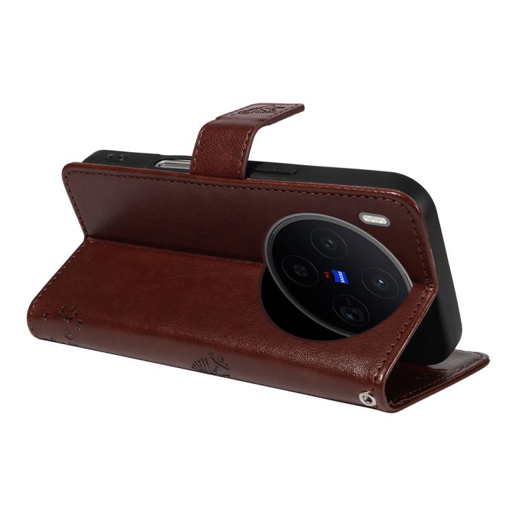 For vivo X300 Tree & Cat Embossed Pattern Flip Leather Phone Case