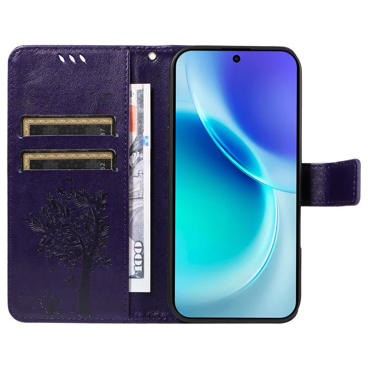 For vivo X300 Tree & Cat Embossed Pattern Flip Leather Phone Case