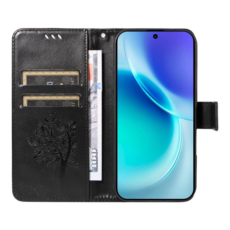 For vivo X300 Tree & Cat Embossed Pattern Flip Leather Phone Case