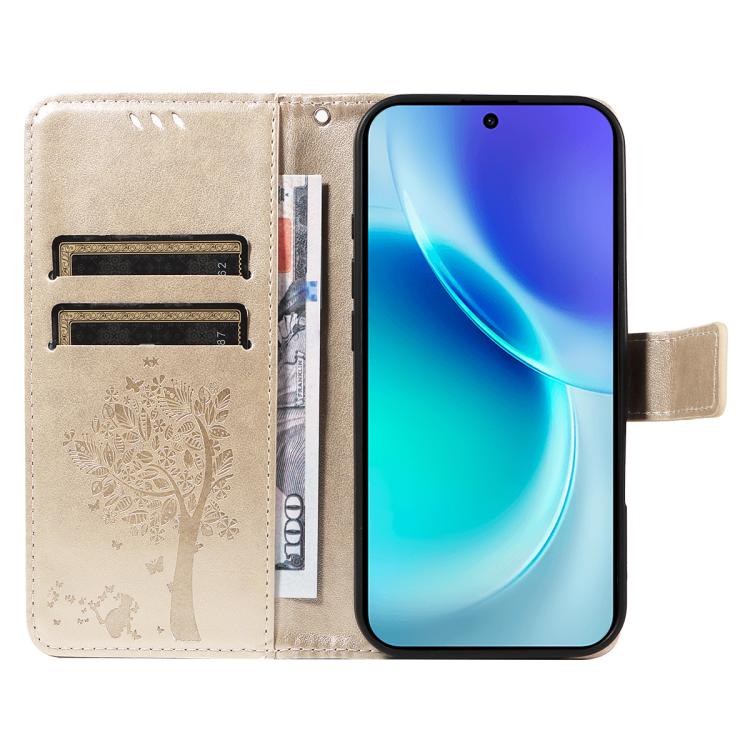 For vivo X300 Tree & Cat Embossed Pattern Flip Leather Phone Case